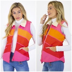 Judith March pink colorful Sherpa vest